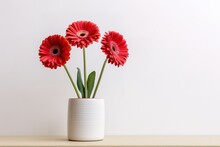 Two Red Gerbera Flowers In A Vase