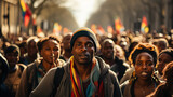 Fototapeta Londyn - A compelling image of people at a rally, passionately defending their rights and freedom. A powerful visual capturing the spirit of activism and unity.