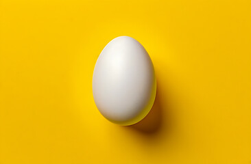 A white egg on a yellow background in close-up. The concept of healthy eating.Easter background.