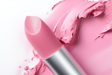 Product image of single tube of bright pink lipstick with creamy smear