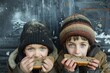 little children eating a delicious piece of bread