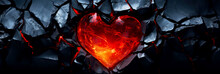 Heart With Fiery Lava Inside. Flame Symbol Of Love. Intense Emotions, Depicted By A Heart Breaking Or Burning. Concept Of Passionate Love Or Heartbreak. Gift For Valentine's Day.
