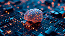 Concepto De La Integración De Inteligencia Artificial En El Mundo Actual  A Través De Una Imagen De Un Cerebro Humano En Lugar De Un Procesador En Una Placa De Un Ordenador.
