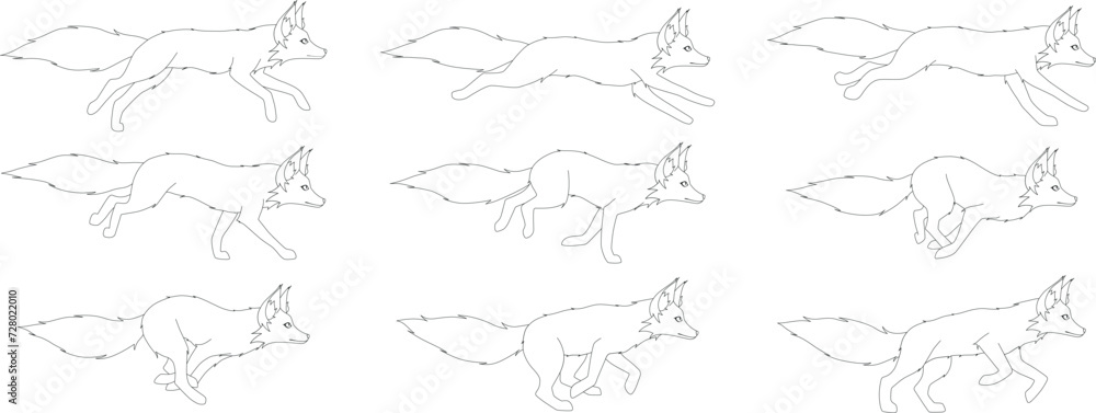 Set of frames for animating a running fox line art style isolated on ...
