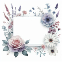 Wall Mural - Frame with watercolor flowers. AI