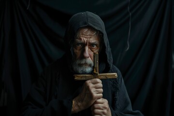 Wall Mural - man with a wooden cross in his hands