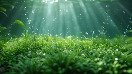 Seagrass view from underwater with sparkling sunlight. World Seagrass Day.