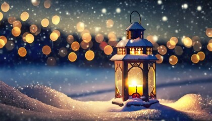 Wall Mural - christmas lantern in the snow