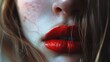 © Daniil - Girl's face with red lips. Macro Close up photography. For advertising beauty salons