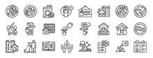 Set Of 24 Outline Web House Rules Icons Such As Parties, No Fight, Laundry, Dinner Time, Keep Away, House Rules, Swearing Vector Icons For Report, Presentation, Diagram, Web Design, Mobile App