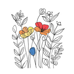 Poster - Elegant line drawing of a floral leaf. Illustration for invites and cards