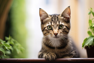 Wall Mural - Portrait of a brown tabby cat