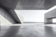 3D visualization of sleek modern architecture with a blank concrete floor for vehicle display