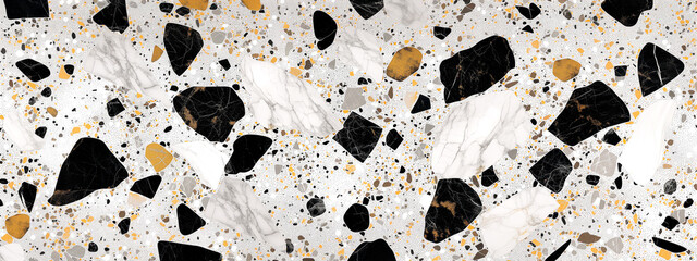 Canvas Print - Gold and black splashes and particles on a white background. Texture for design.