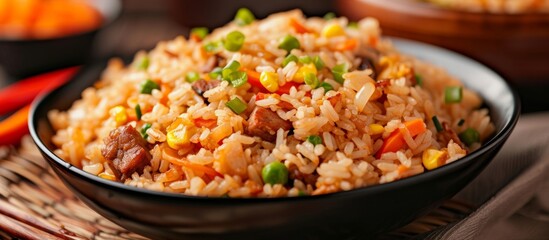 Wall Mural - Delicious Fried Rice: A Mouth-Watering Close-Up Look at Perfectly Cooked Fried Rice