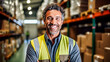 © Людмила Мазур - Radiating positivity, an African warehouse worker smiles, bringing warmth and cheer to the workplace. A vibrant and approachable image for diverse concepts and designs.