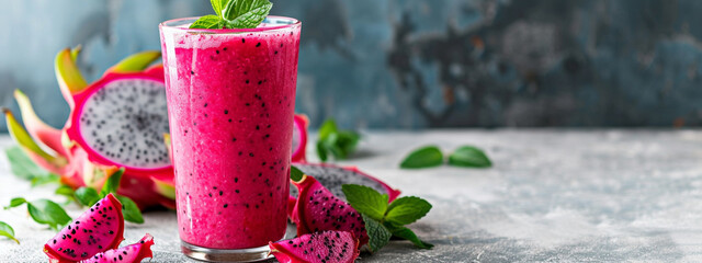 Poster - delicious healthy pitahaya juice close-up