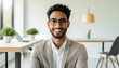 © Furqan - man happy close up standing in office blurred background