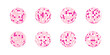 Set of pink discoball icons. Shining nightclub mirror sphere. Dance music party disco ball. Glitterball in 70s 80s 90s retro discotheque style. Nightlife, holiday, fun symbol