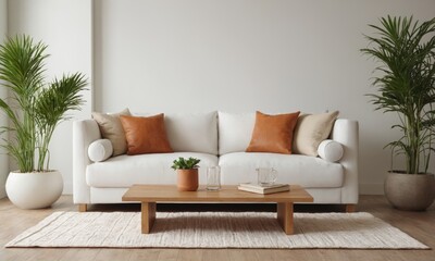 Elegant white sofa in a bright living room