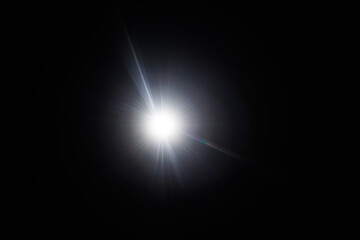 Aufkleber - Easy to add lens flare effects for overlay designs or screen blending mode to make high-quality images. Abstract sun burst, digital flare, iridescent glare over black background.