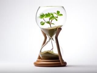 Hourglass with Plant Inside Time and Growth Isolated on White Background AI Generated