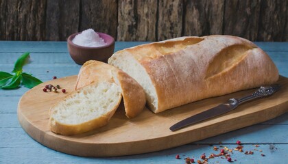 ciabatta bread sliced on a board