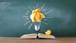 education concept image creative idea and innovation crumpled paper as light bulb metaphor over blackboard