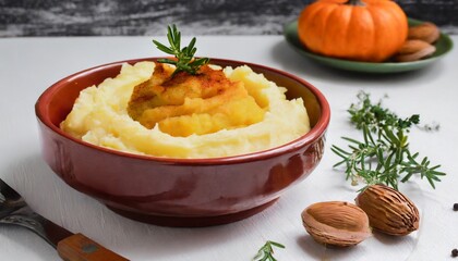 Wall Mural - mashed potatoes on white background thanksgiving holiday side dish