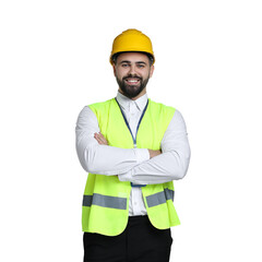 Wall Mural - Engineer in hard hat on white background