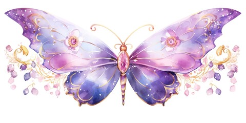 Wall Mural - Moth butterly insect drawing painting sketch graphic art elegant watercolor decorative design with jewerly