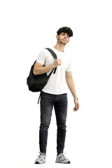 Wall Mural - A man, on a white background, full-length, with a backpack