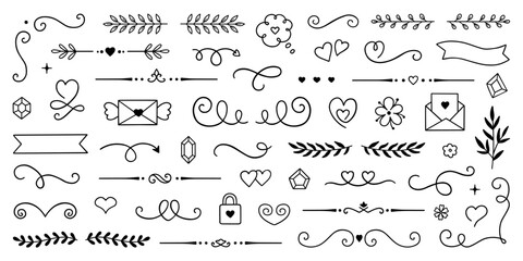 Wall Mural - decorative elements doodle set. arrows, ribbons, text separators. divider ornament, corner borders, 