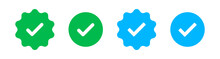 Verified Badge Icon Tick Symbol Vector Approved Check Mark Icon. Blue Green Checkmark Icons - Certificate Badge Quality Certify Icon