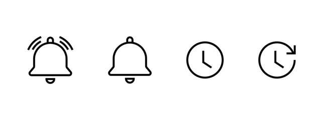 Leinwandbilder - Notification bell icon set. Time and clock icons set in flat style. Timer symbol watch later sign. Alarm symbol. Ringing bells. incoming inbox message sign, notification reminder icons collection