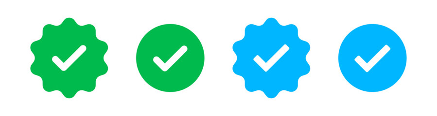 Aufkleber - Verified badge icon tick symbol vector approved check mark icon. Blue green checkmark icons - Certificate badge Quality certify icon