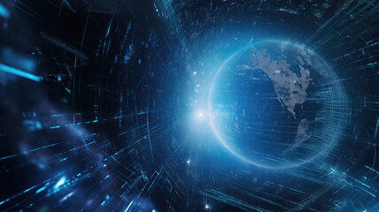 Wall Mural - the planet earth inside the cyber space and dark universe with a starry nebula and unknown space. un