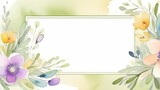 Fototapeta Sawanna - Pastel colors flowers and plants on a card mockup. Card with copy space framed by olive colors flowers and plants