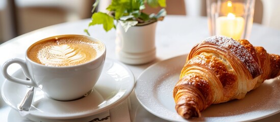 Canvas Print - Indulge in Exquisite Coffee and Flaky Croissants for a Luxurious Hotel Breakfast Experience