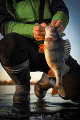 Wall Mural - Trophy perch. Ice fishing background.	