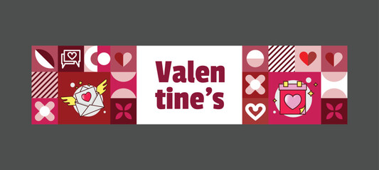 Wall Mural - Flat valentine horizontal banner design isolated