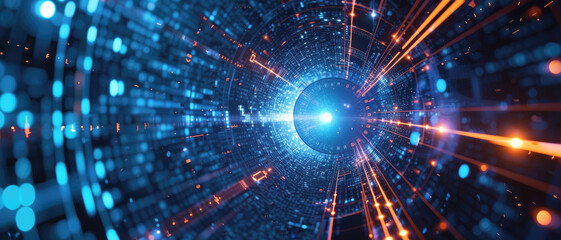 abstract digital space background, futuristic cyberspace with cyber sphere, data, information and bl