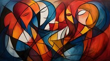 Abstract Colorful Faces In Cubist Style