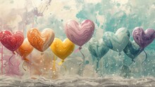 Colorful Heart-Shaped Balloons In Artistic Abstract Setting