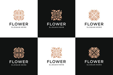  Set of abstract beauty flower in luxury gold color logo design inspiration