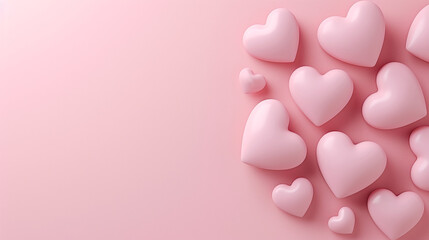 Wall Mural - Pink 3D hearts on a pink background with space for copy