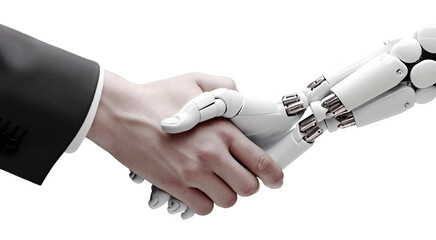 Close up of hands shaking between human and robot