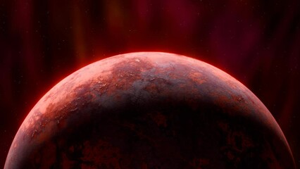 Wall Mural - alien red planet orbiting in space, surrounded by colorful neabula, planet mars seen from space 4k