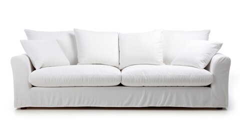 White fabric sofa isolated on white background.