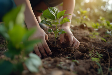 young people planting tree 